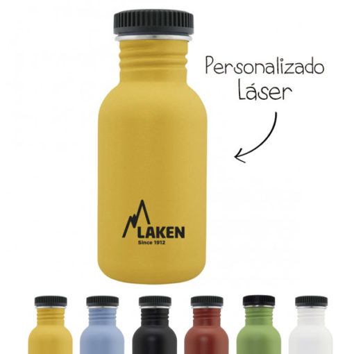 Botellas de colores en acero inoxidable personalizadas con nombre marca Laken
